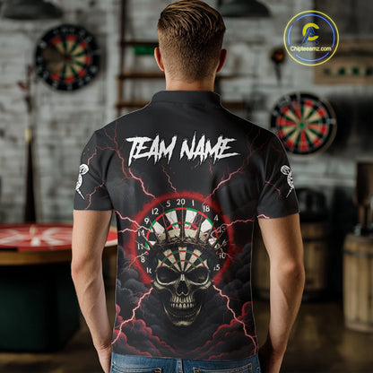 Custom Lightning Red Smokes Skull Dartboard Men Darts Polo Shirt Skull Dart Jerseys NYN1916