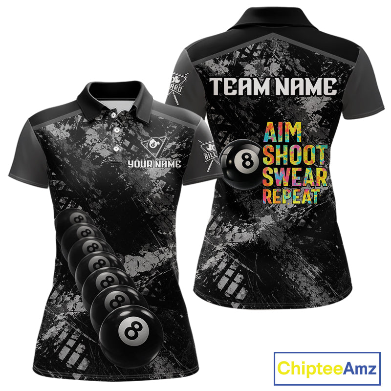 Aim Shoot Swear Repeat Ball Pool Women Polo & 1/4-Zip Team Shirt Custom 8 Ball Billiards Apparel NYN2466
