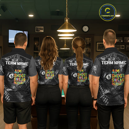Aim Shoot Swear Repeat Ball Pool Women Polo & 1/4-Zip Team Shirt Custom 8 Ball Billiards Apparel NYN2466