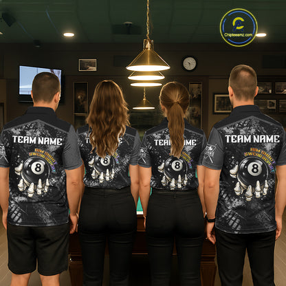 Aim Shoot Swear Repeat Holding 8 Ball Pool Men Billiard Team Shirt Custom Ball Billiards Apparel NYN2467