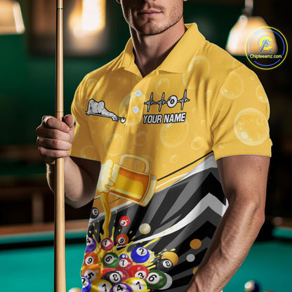 Funny Beer And Pool Balls Billiard Team Shirt For Men Custom Billiard Polo & 1/4 Zip Attire NYN2477