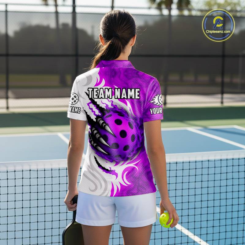 White & Purple Claw Scratches Pickleball Ball T-Shirt For Women Custom Pickleball Jerseys NYN2483