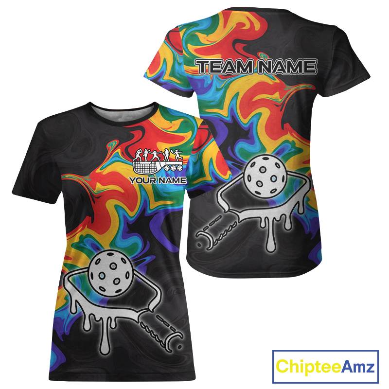 Colorful Splash Women Pickleball Ball & Paddle T-Shirt Personalized Pickleball Team Jerseys NYN2489