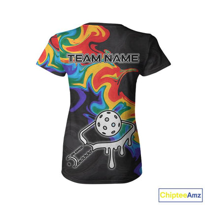 Colorful Splash Women Pickleball Ball & Paddle T-Shirt Personalized Pickleball Team Jerseys NYN2489
