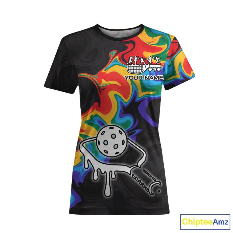 Colorful Splash Women Pickleball Ball & Paddle T-Shirt Personalized Pickleball Team Jerseys NYN2489