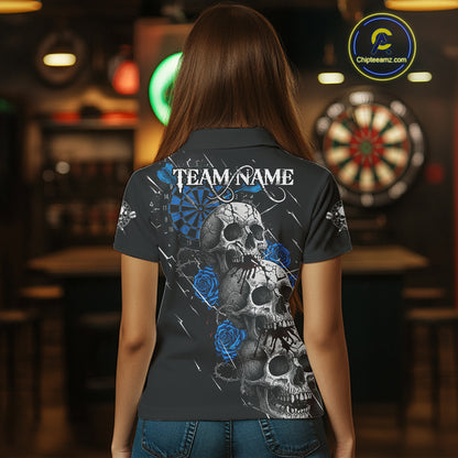 Custom Blue Roses Blood Dripping Skull Dartboard Women Darts Polo Shirt Dart Jerseys NYN1926