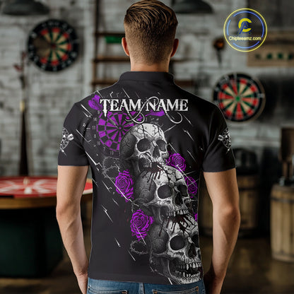 Custom Purple Roses Blood Dripping Skull Dartboard Men Darts Polo Shirt  Dart Jerseys NYN1928