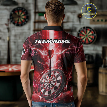 Custom Lightning Red Skull Cracked Dartboard Dart Men Polo Jerseys Outfits Dart Shirt NYN1686
