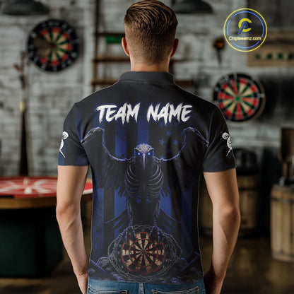 Blue Gothic Eagle Skull Dartboard Custom Men Darts Polo Shirt Grunge US Flag Dart Jerseys NYN1944