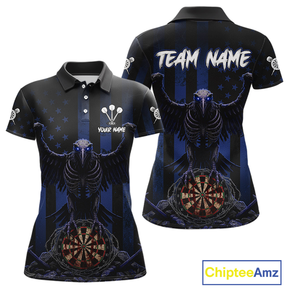 Blue Gothic Eagle Skull Dartboard Custom Women Darts Quarter-Zip Shirt Grunge US Flag Dart Jerseys NYN1944
