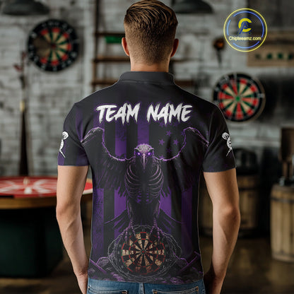Purple Gothic Eagle Skull Dartboard Custom Men Darts Polo Shirt Grunge US Flag Dart Jerseys NYN1945