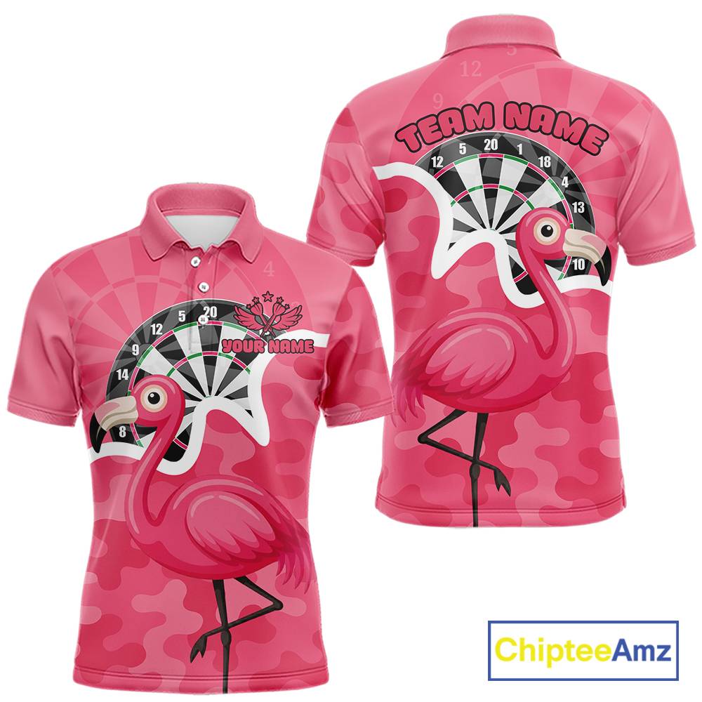 Custom Pink Flamingo Camouflage Dartboard Men Darts Polo League Shirts Funny Dart Jerseys NYN2206