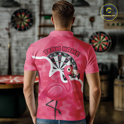 Custom Pink Flamingo Camouflage Dartboard Men Darts Polo League Shirts Funny Dart Jerseys NYN2206