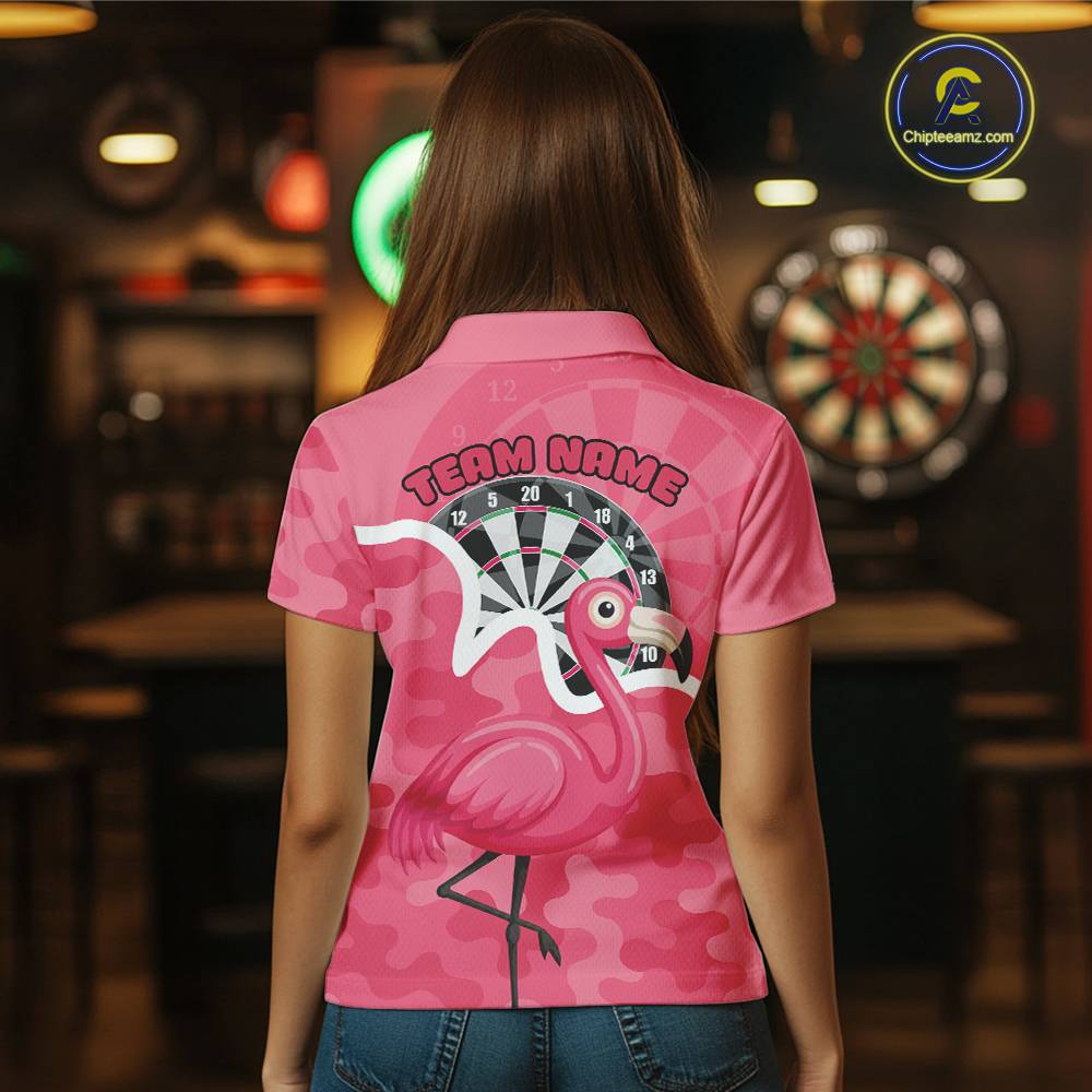 Custom Pink Flamingo Camouflage Dartboard Women Darts Polo League Shirts Funny Dart Jerseys NYN2206