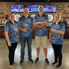 Load image into Gallery viewer, Custom Blue Fire Flaming Skull Dartboard Women Darts Quarter-Zip League Shirts Outfits Dart Jerseys NYN2207