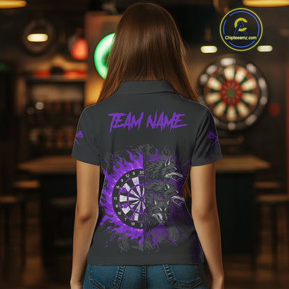 Purple Wolfs Flames Dartboard Custom Darts Polo Shirt For Women Grunge Dart Jerseys NYN1954