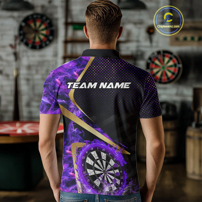 Custom Purple Flames Dragon Dartboard Halftone Dart Men Polo Jerseys Gold Dart Team Shirt NYN1691