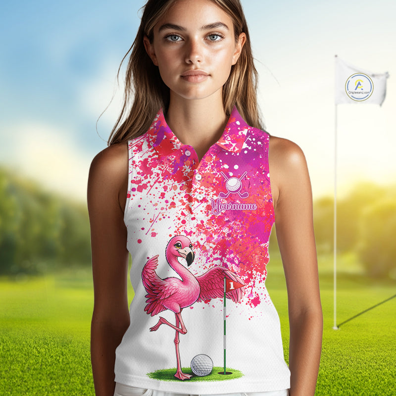 Funny Women Golf Sleeveless Polo Shirt Custom Winner Flamingo Pink Splatter Golf Clothing Shirts, Golf Gifts NYN2875