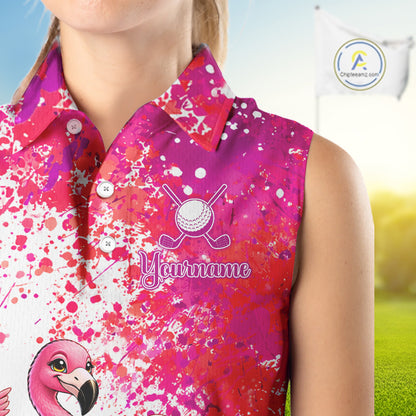 Funny Women Golf Sleeveless Polo Shirt Custom Winner Flamingo Pink Splatter Golf Clothing Shirts, Golf Gifts NYN2875