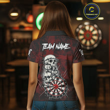 Load image into Gallery viewer, Custom Red Grunge Barbed Wire Grey Skull Dartboard Men Darts Polo Shirt Dart Jerseys NYN1977