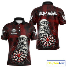 Load image into Gallery viewer, Custom Red Grunge Barbed Wire Grey Skull Dartboard Men Darts Polo Shirt Dart Jerseys NYN1977