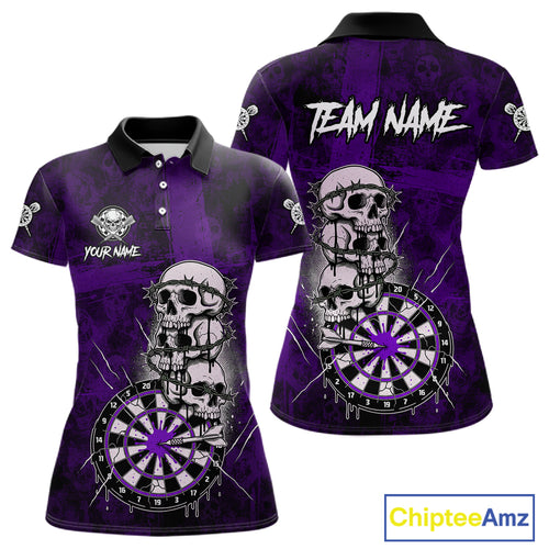 Custom Purple Grunge Barbed Wire Grey Skull Dartboard Men Darts Polo Shirt Dart Jerseys NYN1979