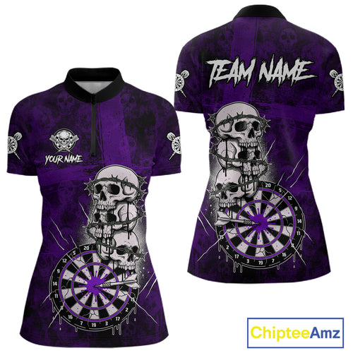 Custom Purple Grunge Barbed Wire Grey Skull Dartboard Men Darts Polo Shirt Dart Jerseys NYN1979
