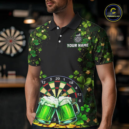 Cheer Beer & Play Dartboard Shamrock Men Darts Polo Shirt Custom St Patrick's Day Darts Jersey NYN2534