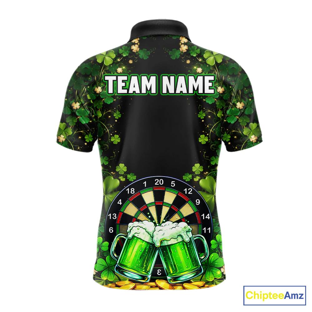 Cheer Beer & Play Dartboard Shamrock Men Darts Polo Shirt Custom St Patrick's Day Darts Jersey NYN2534