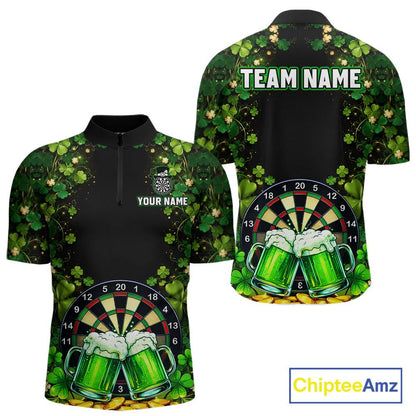 Cheer Beer & Play Dartboard Shamrock Men Darts Quarter-Zip Shirt Custom St Patrick's Day Darts Jersey NYN2534