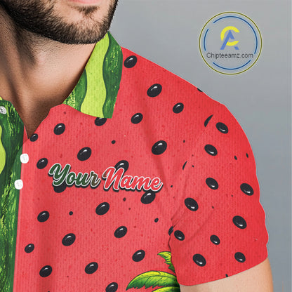 Flamingo Watermelon Polo Shirt Mens Golf Polo Shirts Custom Tropical Pattern Flamingo Golf Shirts NYN2878