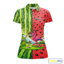Load image into Gallery viewer, Flamingo Watermelon Polo Shirt Womens Golf Polo Shirts Custom Tropical Pattern Flamingo Golf Shirts NYN2878
