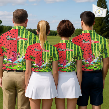 Flamingo Watermelon Polo Shirt Mens Golf Polo Shirts Custom Tropical Pattern Flamingo Golf Shirts NYN2878