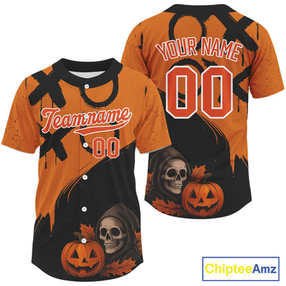Custom Skeleton Pumpkin Baseball Halloween Shirt For Men Outfits Skull Baseball Jerseys NYN1469