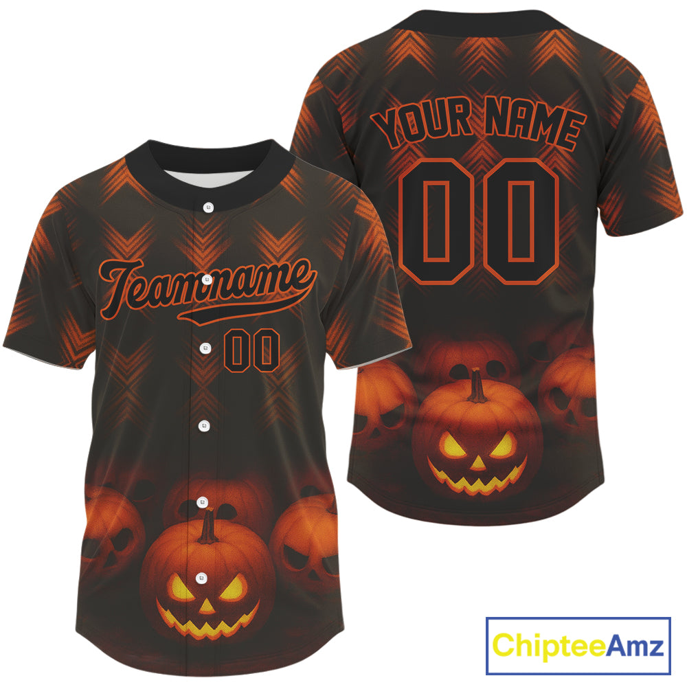 Custom Orange Halloween Pumpkin Baseball Shirt For Men Baseball Tournament Jerseys NYN1464
