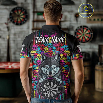 Multi-Color Skull Funny Wolf Dartboard Custom Darts Polo Shirt For Men Dart Team Gifts NYN2000