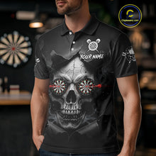 Load image into Gallery viewer, Black Smokes Skull Torn Grunge Dartboard Custom Men Polo Darts Shirt Dart Jersey NYN2012