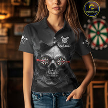 Load image into Gallery viewer, Black Smokes Skull Torn Grunge Dartboard Custom Women Polo Darts Shirt Dart Jersey NYN2012