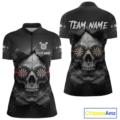 Black Smokes Skull Torn Grunge Dartboard Custom Women Quarter-Zip Darts Shirt Dart Jersey NYN2012