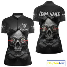 Load image into Gallery viewer, Black Smokes Skull Torn Grunge Dartboard Custom Women Quarter-Zip Darts Shirt Dart Jersey NYN2012