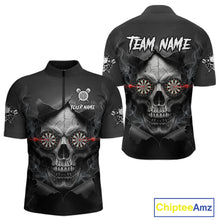Load image into Gallery viewer, Black Smokes Skull Torn Grunge Dartboard Custom Men Quarter-Zip Darts Shirt Dart Jersey NYN2012