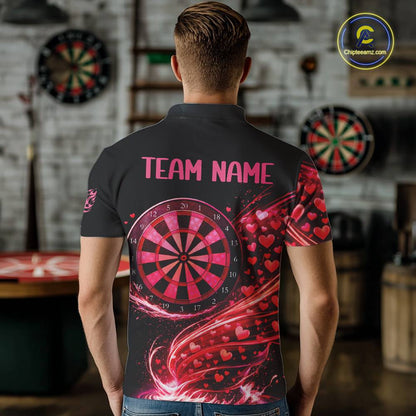 Funny Pink Hearts Tornado Dartboard Men Darts Valentine Shirt Custom Dart Polo Couple Gifts NYN2536