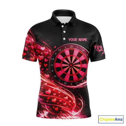 Funny Pink Hearts Tornado Dartboard Men Darts Valentine Shirt Custom Dart Polo Couple Gifts NYN2536