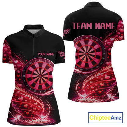 Funny Pink Hearts Tornado Dartboard Women Darts Valentine Shirt Custom Dart 1/4-Zip Couple Gifts NYN2536