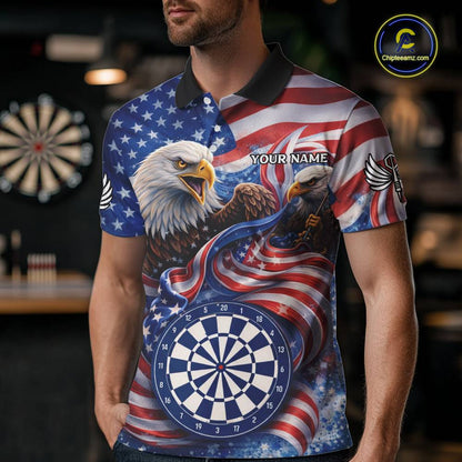 American Flag Eagle Freedom Dartboard Dart Polo Shirt Custom Patriotic Men Dart Team Jerseys NYN2541