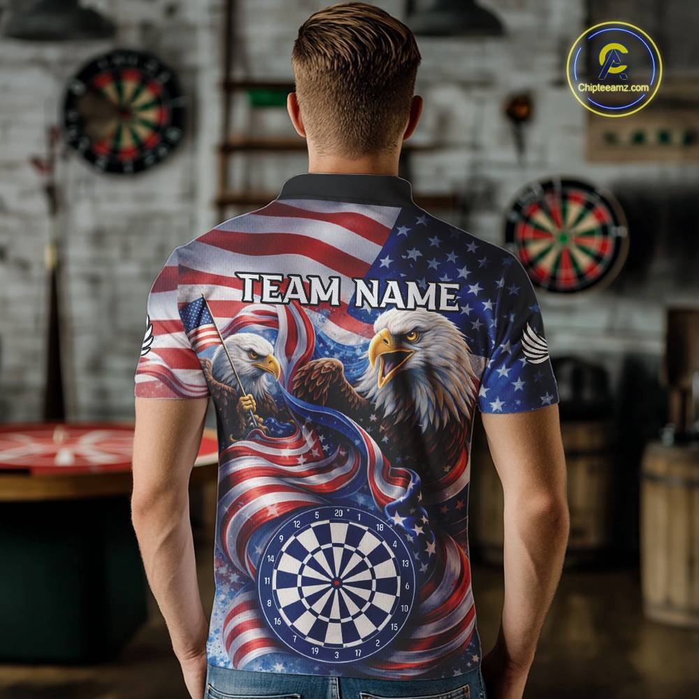 American Flag Eagle Freedom Dartboard Dart Polo Shirt Custom Patriotic Men Dart Team Jerseys NYN2541