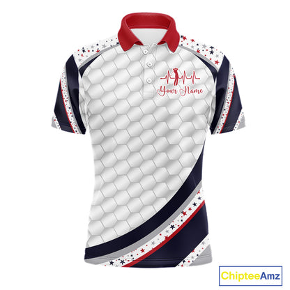 Red, White And Blue Star US Flag Golf Polos Shirts For Men Custom Patriotic Mens Golf Attire NYN2914