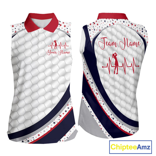 Red, White And Blue Star US Flag Sleeveless Golf Polos Shirts For Women Custom Patriotic Golf Attire NYN2914