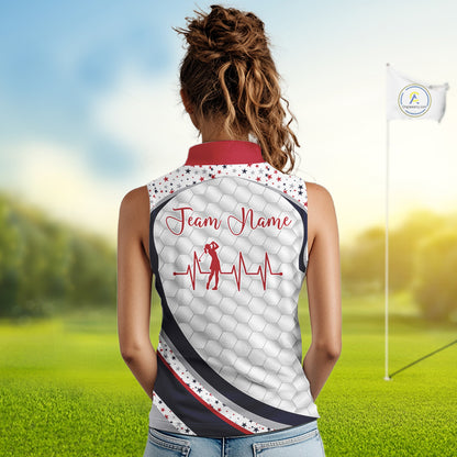 Red, White And Blue Star US Flag Sleeveless Golf Polos Shirts For Women Custom Patriotic Golf Attire NYN2914