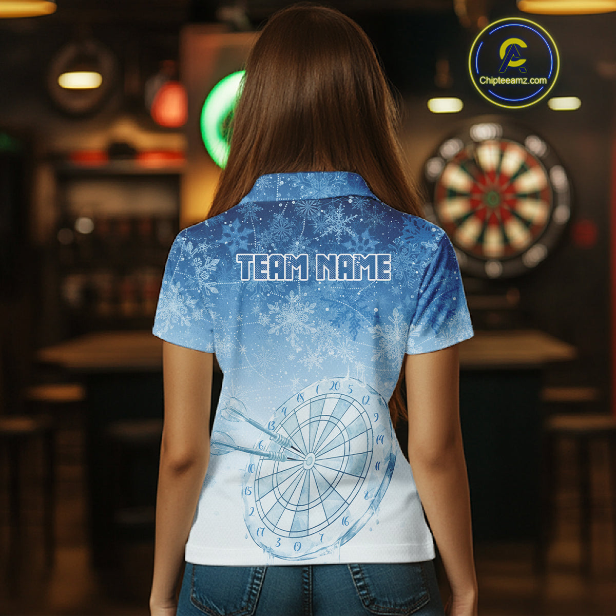 White & Blue Snowflakes Ice Dartboard Custom Polo Dart Shirt For Women Xmas Dart Jerseys NYN2024
